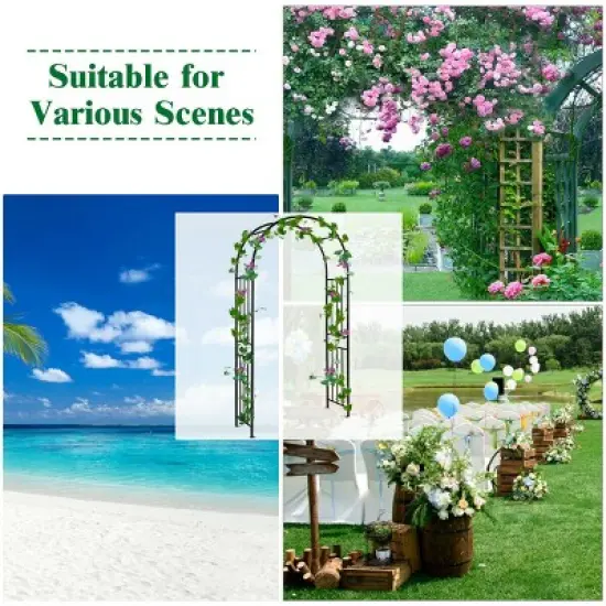 Costway 7.2Ft Garden Arch Steel Arbor Wedding Garden Decoration Climbing Plants w/Stakes image {7}