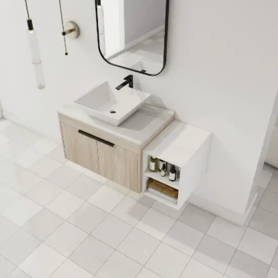 ChicFurnit Bathroom Vanity 42 Inch Modern Design Float Bathroom Vanity With Ceramic Art Sink Door for Bathroom, White, 41.5"*18.9"*23.3" image {3}