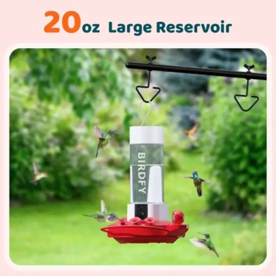 Birdfy Dual HD Camera Mounted 12" Hummingbird Feeder White: Weather-Resistant, UV-Protected, Easy to Assemble image {9}