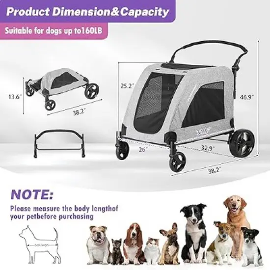 Gulches Pet Strollers: Gray XL All-Terrain Folding Stroller for Two Medium Dogs image {2}