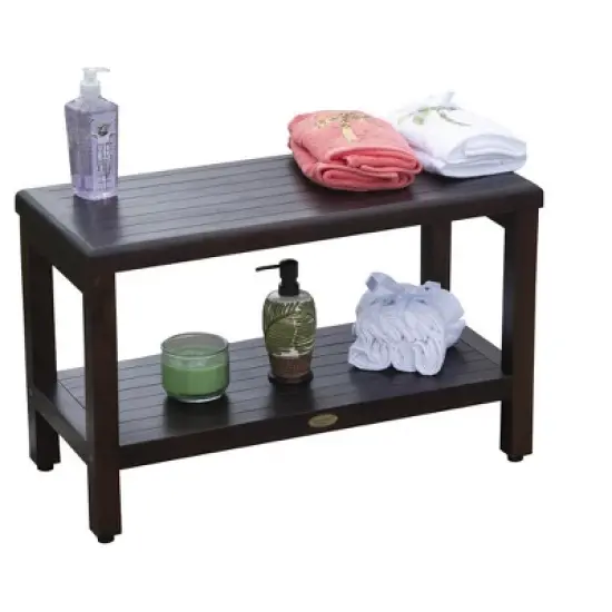DecoTeak&reg; Eleganto&reg; 30" Teak Wood Shower Bench with Shelf in Woodland Brown Finish image {5}