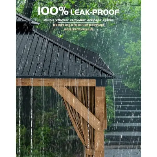 10x10 FT Hardtop Wood Gazebo for All Weather, Double Metal Roof, Wooden Frame, Net, and Curtain, for Patio, Deck, Backyard, Lawn, and Garden, Khaki image {3}