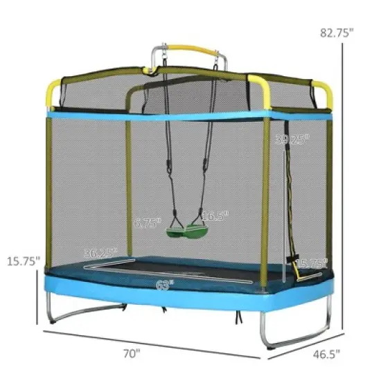 Okak 6.9FT 3-in-1 Kids Trampoline with Enclosure, Toddler Trampolines with Swing and Gymnastics Bar, Rebounder for Indoor, Outdoor, Blue image {6}