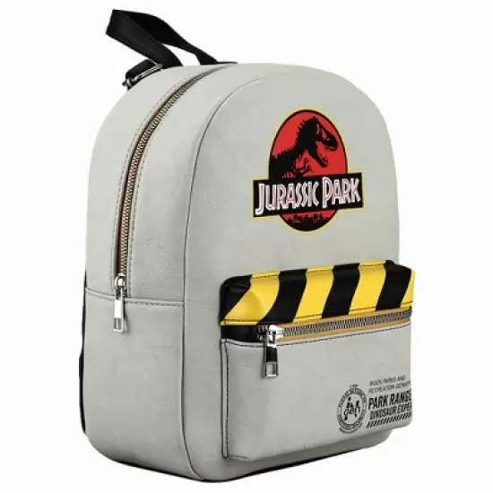 Jurassic Park Dinosaur Movie Logo Caution Tape Grey Mini Backpack image {2}