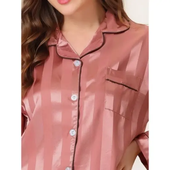 cheibear Womens Satin Sleepwear Soft Button Down Nightwear with Pants Lounge Pajama Set image {3}