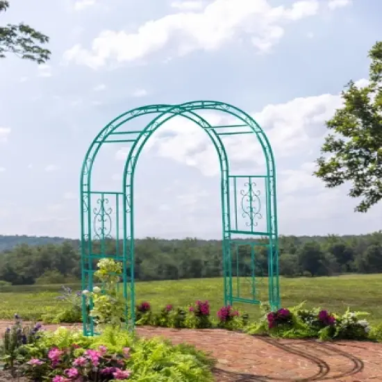 Evergreen Montebello Iron Garden Arbor, Coastal Blue- 53 x 84 x 23 Inches Fade and Weather Resistant Outdoor Decor image {1}