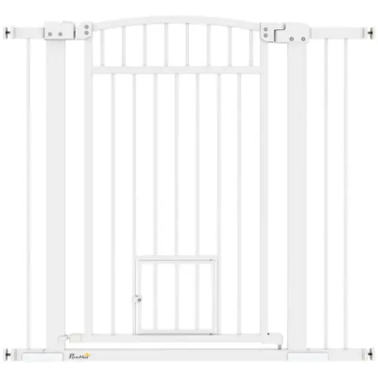 PawHut Dog Gate, 30"-41" Extra Wide Walk Through Pet Gate w/ Cat Door, 3-Inch & 5.5-Inch Extension Kits, Pressure Mounted image {7}