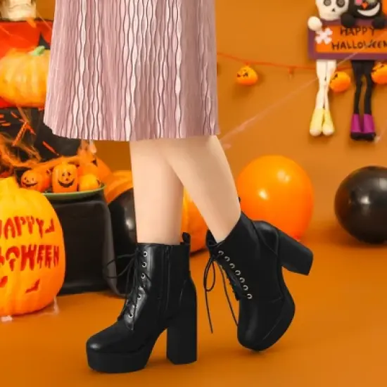 Perphy Women's Platform Lace Up Chunky Heel Western Combat Boots image {4}