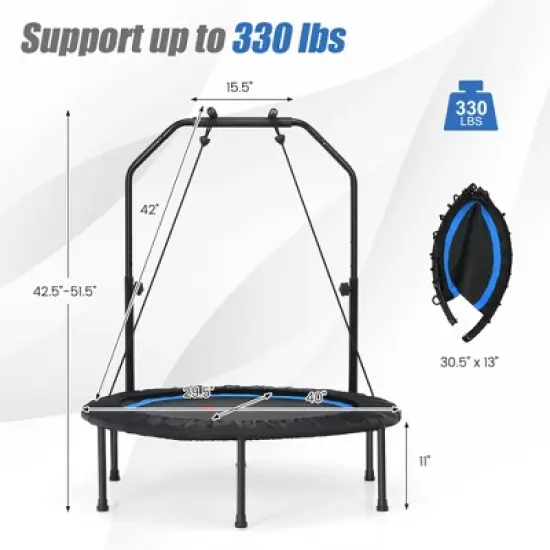 Costway 40'' Foldable Trampoline Fitness Rebounder with Resistance Bands Adjustable Home Green/Blue/Red image {6}
