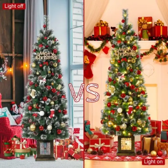 6FT Potted Christmas Tree with 140 Warm LED Lights &ndash; Artificial Outdoor Decor for Front Door, Porch, Includes Light Box, Pencil Tree image {4}