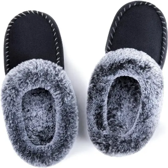 RockDove Women's Faux Fur Collar Moc Toe Slide Slipper image {5}