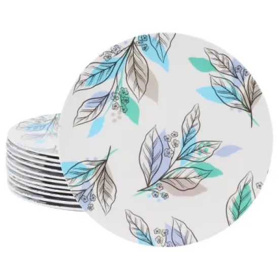 Gibson Home Tropical Sway Vineyard 12 Piece 9 Inch Round Melamine Dessert Plate Set in Blue image {5}