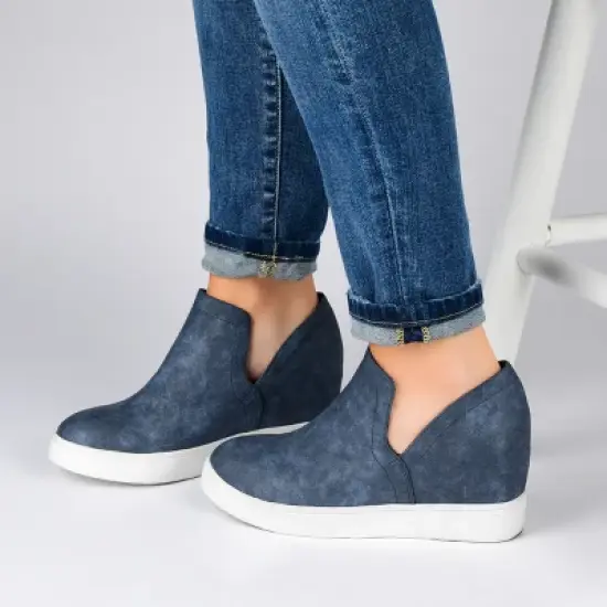 Journee Collection Womens Cardi Round Toe Slip On Wedge Sneakers image {8}