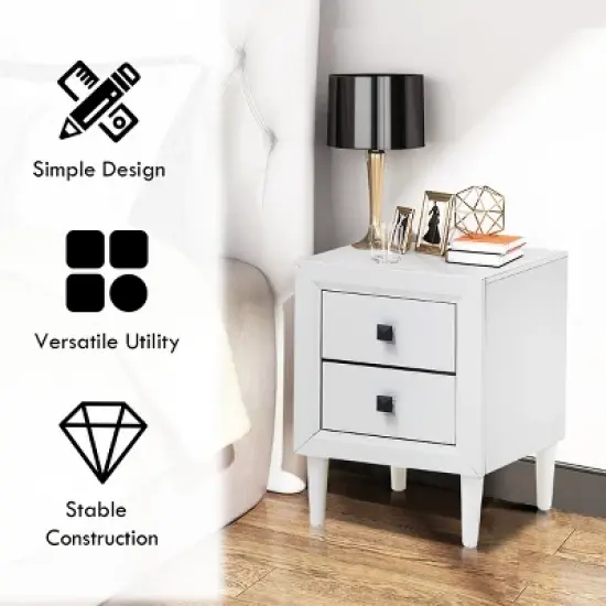 Costway Nightstand End Bedside Coffee Table Wooden Leg Storage Drawers  White image {4}