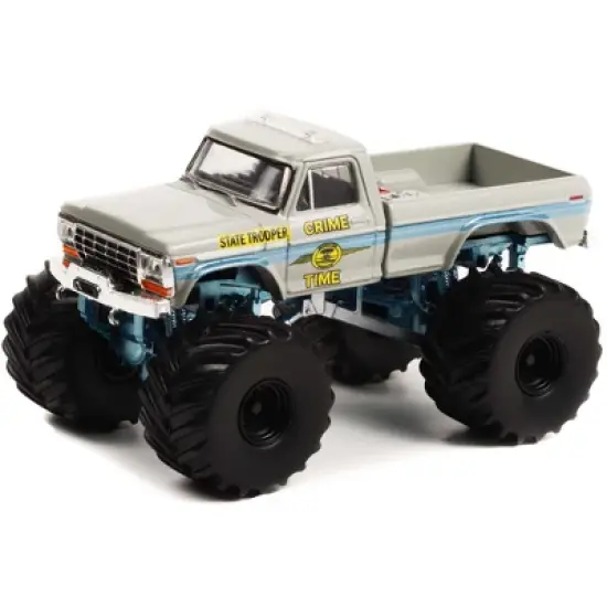 1979 Ford F-250 Monster Truck Gray w/Blue Stripes "Crime Time State Trooper" 1/64 Diecast Model Car by Greenlight image {1}