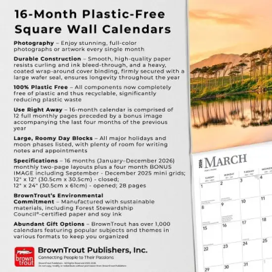 BrownTrout Magic Places 2026 12"x24" Hanging Square Wall Calendar Plastic-Free image {5}