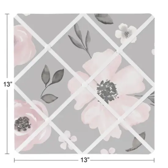 Sweet Jojo Designs Girl Fabric Photo Memo Board Watercolor Floral Grey and Pink image {2}