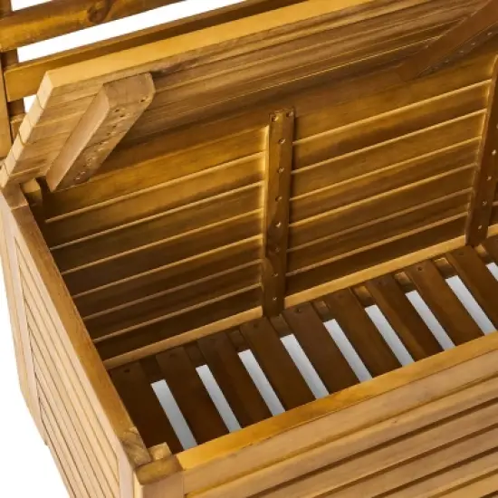 Christopher Knight Home Andrusia Outdoor Rustic Acacia Wood Storage Bench with Rack, Teak image {8}