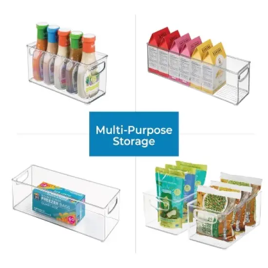 iDESIGN 5pc Small Recycled Plastic Stackable Kitchen Organizer Bin with Integrated Handles: Clear Pantry & Drawer Organizers image {3}