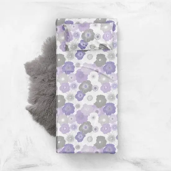 Bacati - Watercolor Floral Purple Gray 3 pc Toddler Bed Sheet Set image {4}