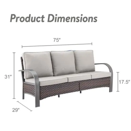 POCASSY Outdoor 75" Outdoor Sofa with Metal Armrest, All Weather Patio Brown Wicker Sofa Outdoor Couch Furniture for Porch, Deck, Garden image {11}