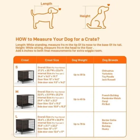 Whizmax Dog Crate Furniture, Wooden Dog Kennel with Removable Tray, Heavy-Duty Dog Cage End Side Table, Indoor Dog House for Large Dogs image {3}