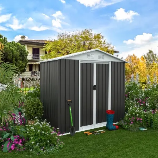 Outdoor Storage Sheds 6FTx4FT Apex Roof Grey image {8}