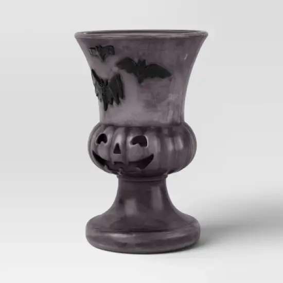 17" Textured Pumpkin Urn Bat Style Halloween Decorative Prop Gray - Hyde and EEK! Boutique&trade; image {2}