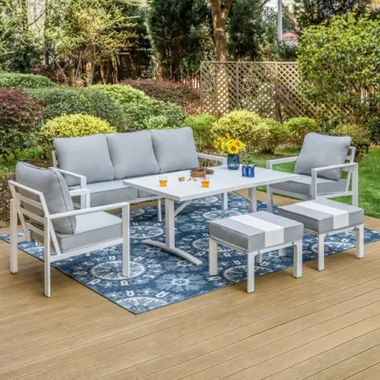 Captiva Designs 6pc Modern Aluminum Outdoor Patio Conversation Set with Coffee Table image {9}