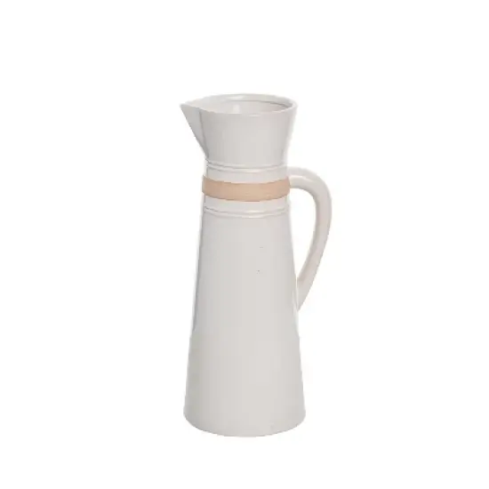 Transpac 13 Inch White Ceramic Everyday Common Ground Pitcher Dolomite Beverage Server image {2}