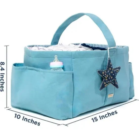 Folkulture Baby Diaper Caddy, Cotton Diaper Bag for Kids, Stylish Comfort Spacious Travel Essential Cart, Car Organizer for Diapers (Sky Blue - 15") image {1}