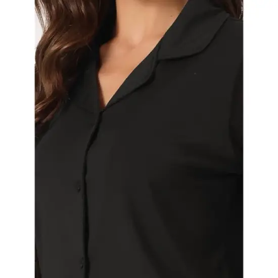 cheibear Women's Button Down Sheer-Mesh-Sleeve Sleepwear Shirt with Long Pants Pajama Set image {3}