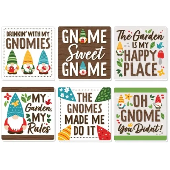Big Dot of Happiness Garden Gnomes - Funny Forest Gnome Party Decorations - Drink Coasters - Set of 6 image {8}