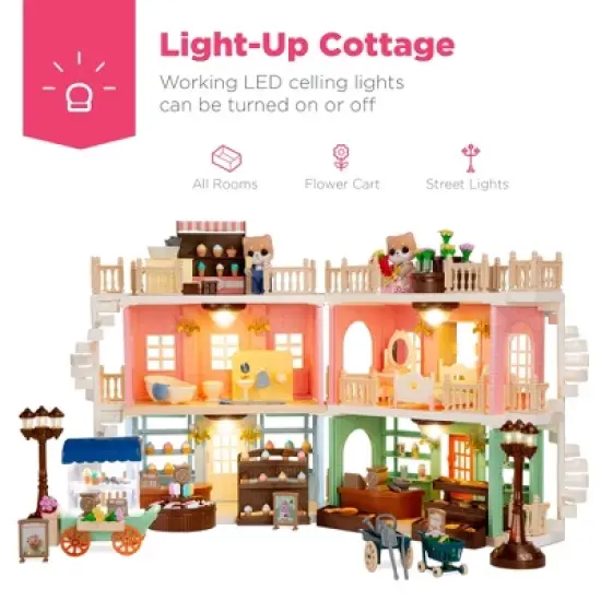 Best Choice Products Deluxe Cottage Dollhouse Mansion Pretend Toy Playset w/ 225 Accessories  and Tiny Critters for Kids image {4}