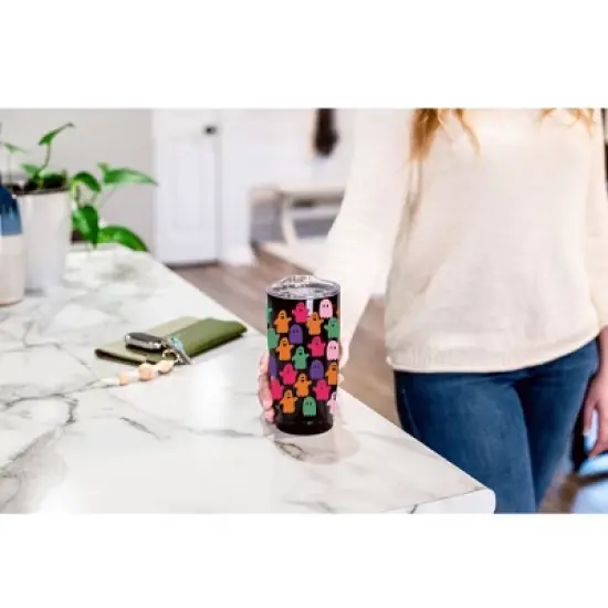 Elanze Designs Little Monsters Ghosts Halloween Wrap-Around Design 20 Ounce Stainless Steel On-The-Go Coffee Mug, Thermal Travel Tumbler with Leak image {3}
