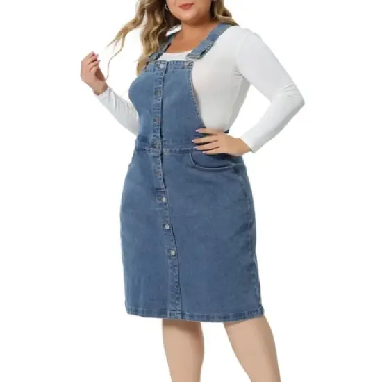 Agnes Orinda Women's Plus Size Jeans Button Front Adjustable Strap  Denim Overall Dress image {1}