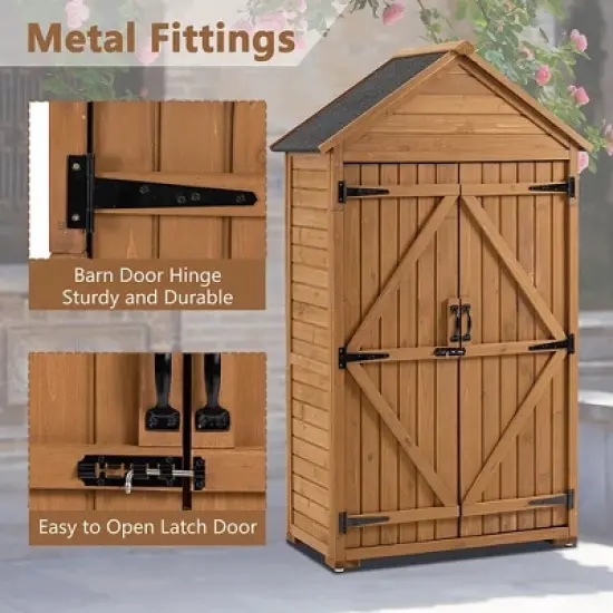 Outdoor Storage Cabinet, Wood Garden Tool Shed, Lockable Garden Shed with Shelves and Latch, Wooden Shed Closet for Lawn Backyard Garden image {6}