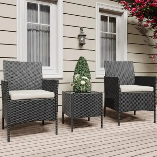 Patio Furniture Set 3 Pieces,Outdoor Patio Conversation Sets, PE Rattan Wicker Furniture Sets with 2 Chairs image {5}