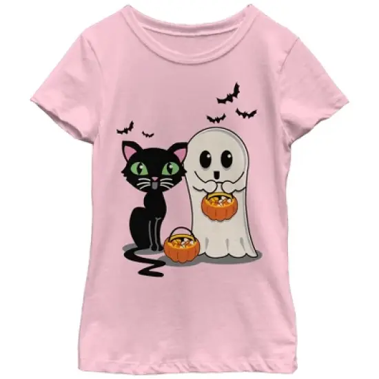 Girl's Lost Gods Halloween Cat and Ghost Trick or Treat T-Shirt image {2}