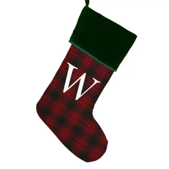 Personalization Mall Christmas Plaid Initial Christmas Stocking, Green Cuff image {24}