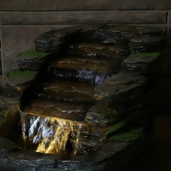 Sunnydaze 14"H Electric Polyresin Shale Falls Outdoor Water Fountain with LED Lights image {3}