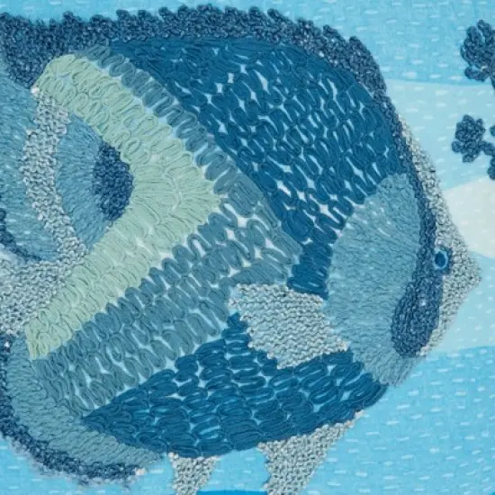 Saro Lifestyle Outdoor Embroidered Fish Poly Filled Pillow, 20"x20", Blue image {2}