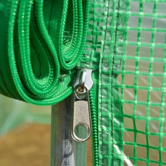 Outsunny 26' x 10' x 7' Walk-in Tunnel Hoop Greenhouse, PE Cover, Steel Frame, Roll-Up Zipper Door and Mesh Windows for Flowers and Vegetables, Green image {5}