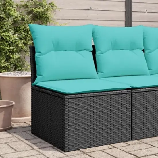 vidaXL Patio Sofa Armless with Cushions - Outdoor Seating, Black Poly Rattan, Storage Function, Comfortable, Weather-Resistant image {1}