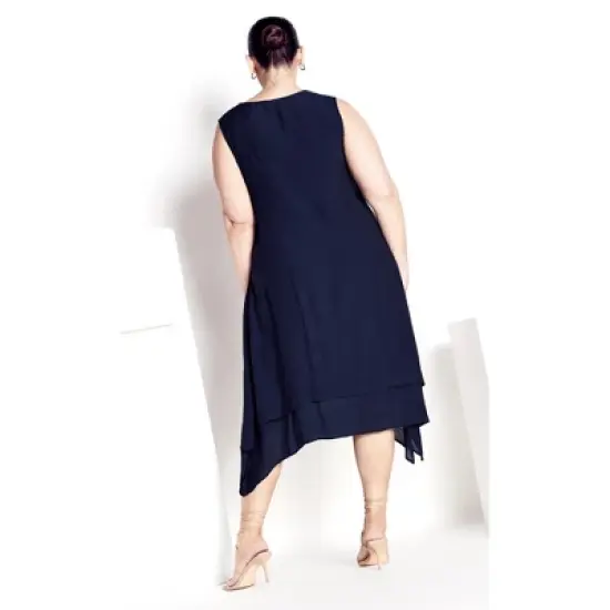 Women's Plus Size Pleat Button Dress - navy | AVENUE image {1}