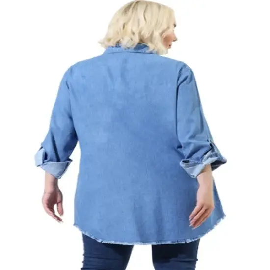 Agnes Orinda Women's Plus Size Lightweight Button Down Denim Long Sleeve Shirt Jacket image {4}