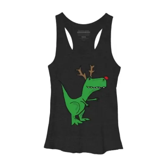 Women's Design By Humans Cool Funny Christmas T-Rex Dinosaur with Antlers By SmileToday Racerback Tank Top image {3}