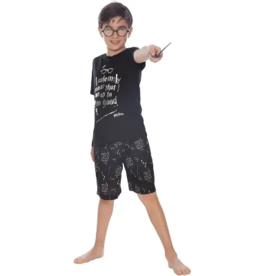 Harry Potter Intimo Big Boys Up to No Good Short Sleeve Boys Pajama Set Black image {1}