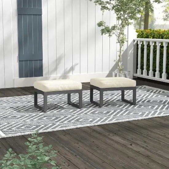 Heynemo 2 Pieces Aluminum Outdoor Patio Ottoman Set, Outdoor Foot Stools with Thick Cushion, Small Seat Furniture for Porch Balcony Backyard, Grey image {6}