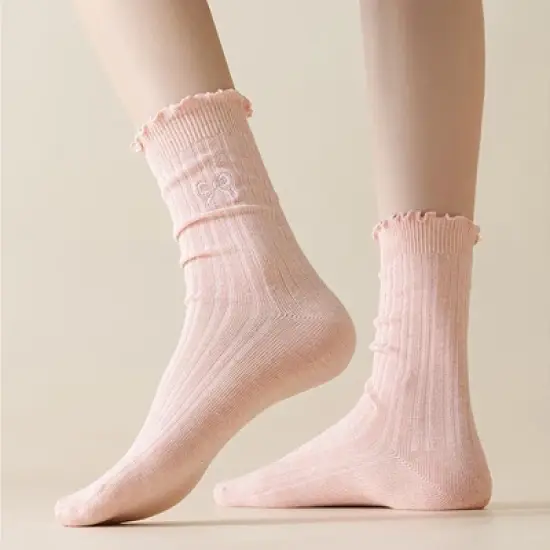 Alilang Women's Summer Ribbed Ankle Socks with Bow Embroidery Casual 5Pk image {1}
